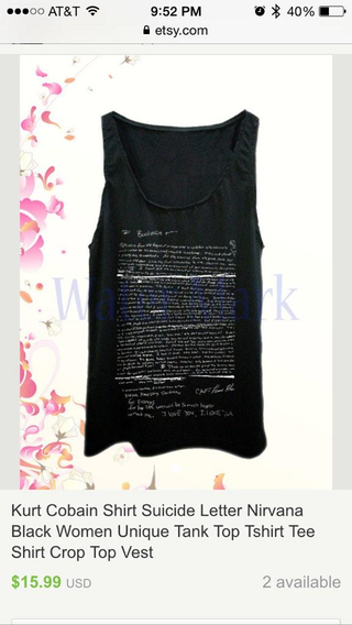Illustration for article titled Now you can buy a baseball tee emblazoned with Kurt Cobain’s suicide note
